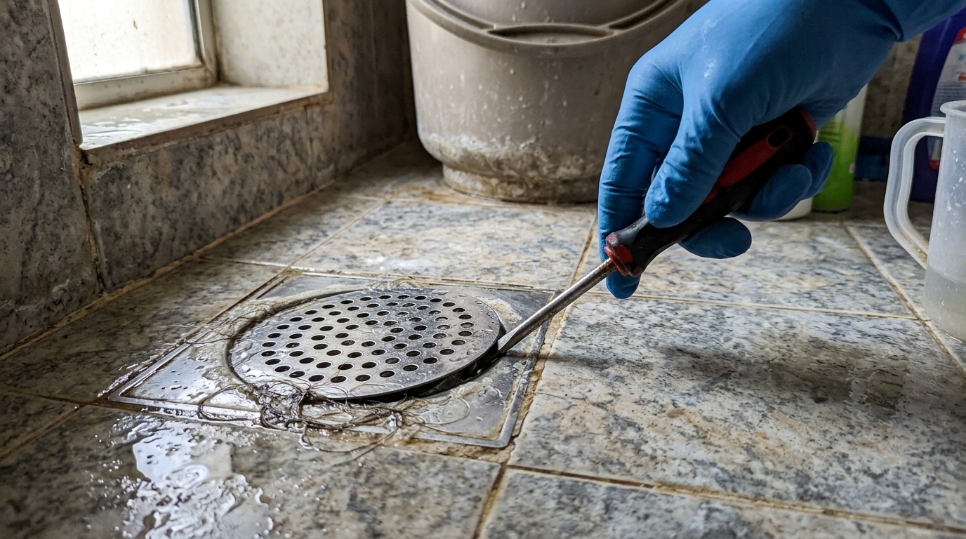 How to Clear a Blocked Bathroom Floor Drain Full of Hair